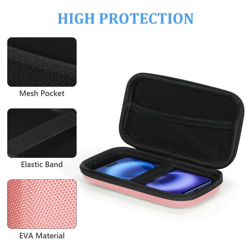 GLCON Cell Phone Carrying Case - Portable Hard EVA Charger Case - High Protection Small Zipper Travel Pouch Storage Bag Electronic Organizer for Battery, GPS, Hard Drive, Charging Cable, Cord - Pink - Image 4